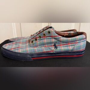 Polo Ralph Lauren Men's Lace Up Slip On Plaid Blue Sneaker Shoes Size 12 Mens